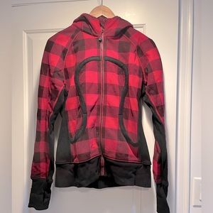 Lululemon Red and Black Checkered Scuba Full-Zip Hoodie